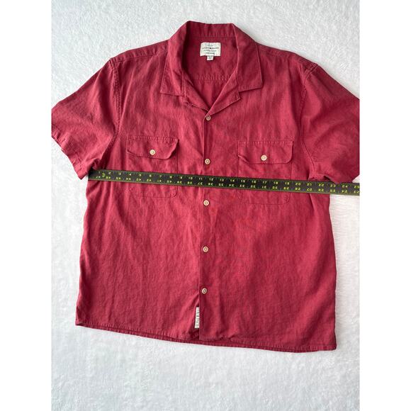 Lucky Brand Linen Blend Men Size XL Short Sleeve Camp Shirt Chest Pockets Red - Picture 5 of 6